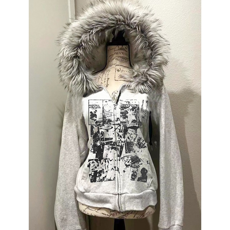 Street Fashion Zip Up Hoodie - Veste à capuche en fausse fourrure
