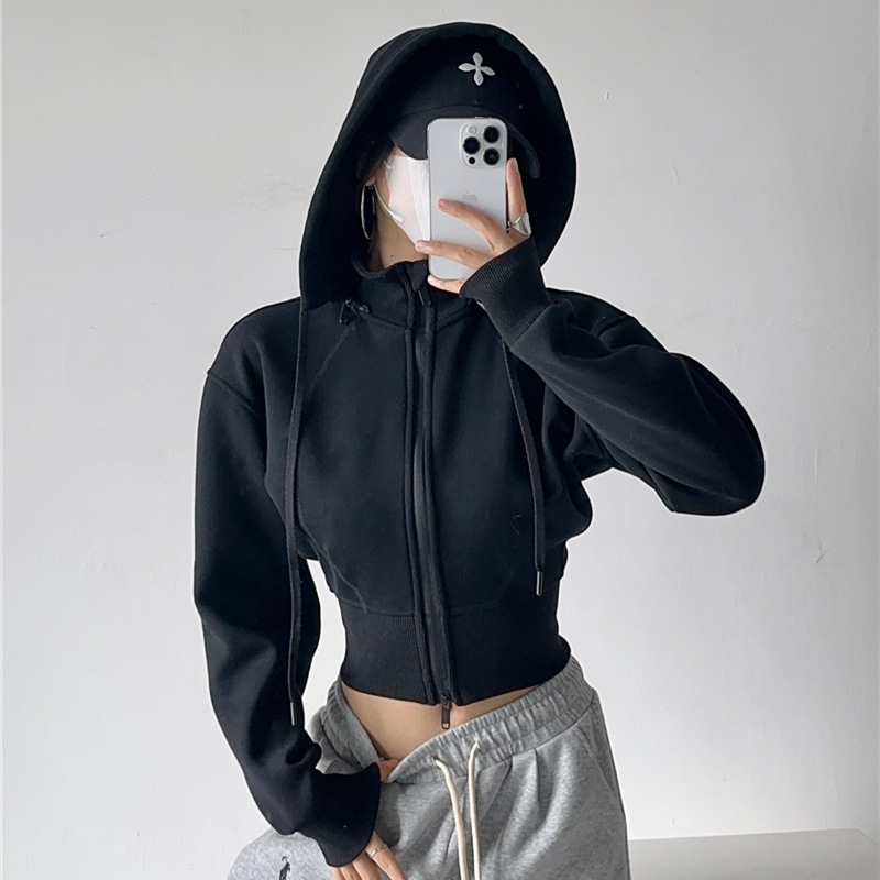 Street Fashion Zip Up Hoodie - Sweat-shirts à capuche courts pour femmes,