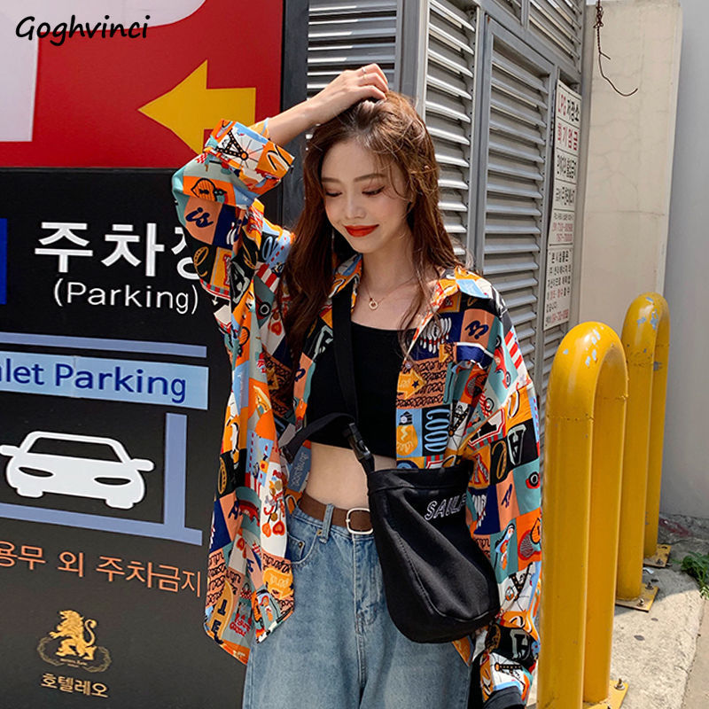 Korean Street Fashion Female - Chemises pour femmes, imprimé, fin, coloré,