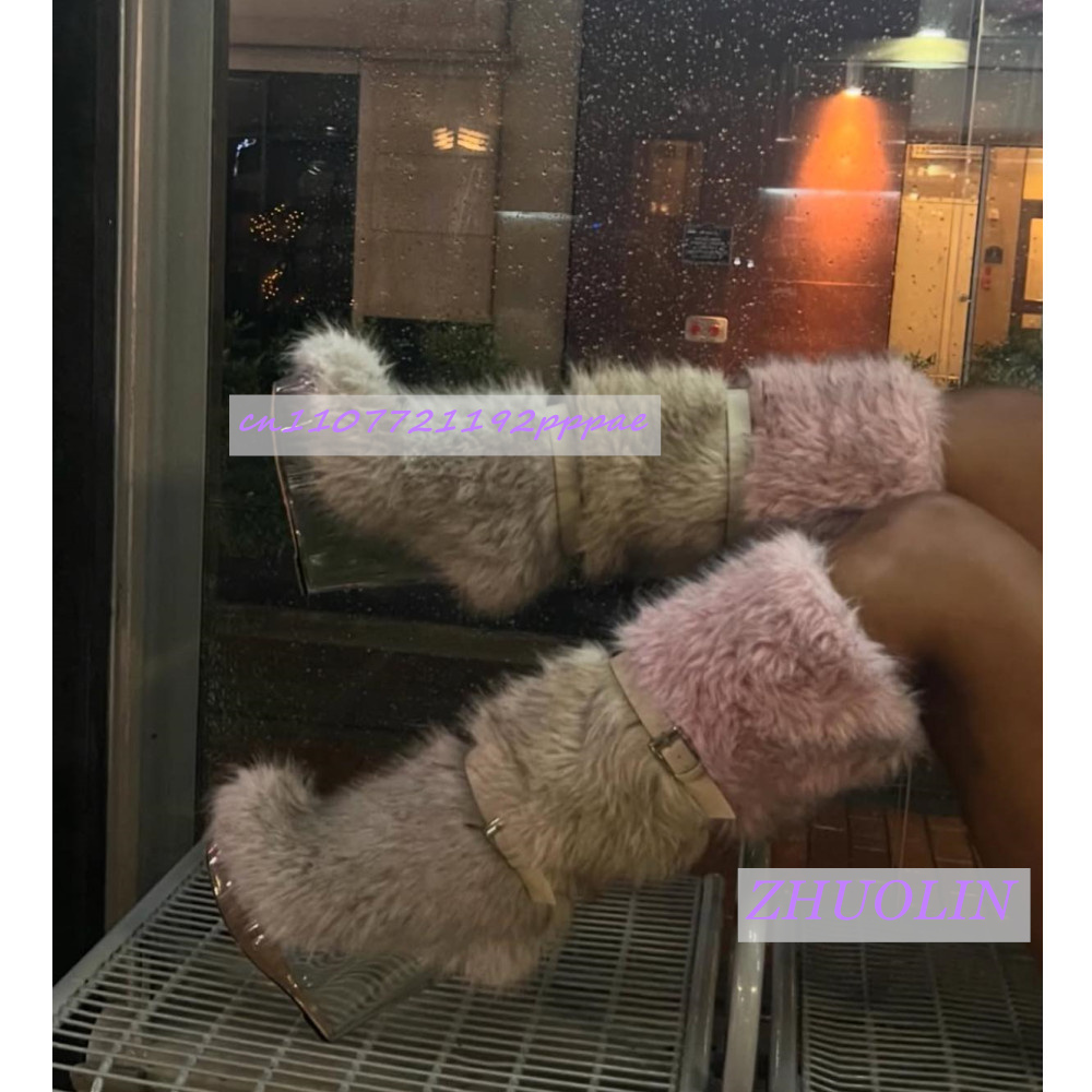 Street Fashion Runway - Bottes compensées transparentes en fourrure dégradée
