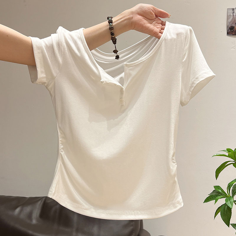 Korean Street Fashion Female - T-shirts pour femmes à col semi-ouvert