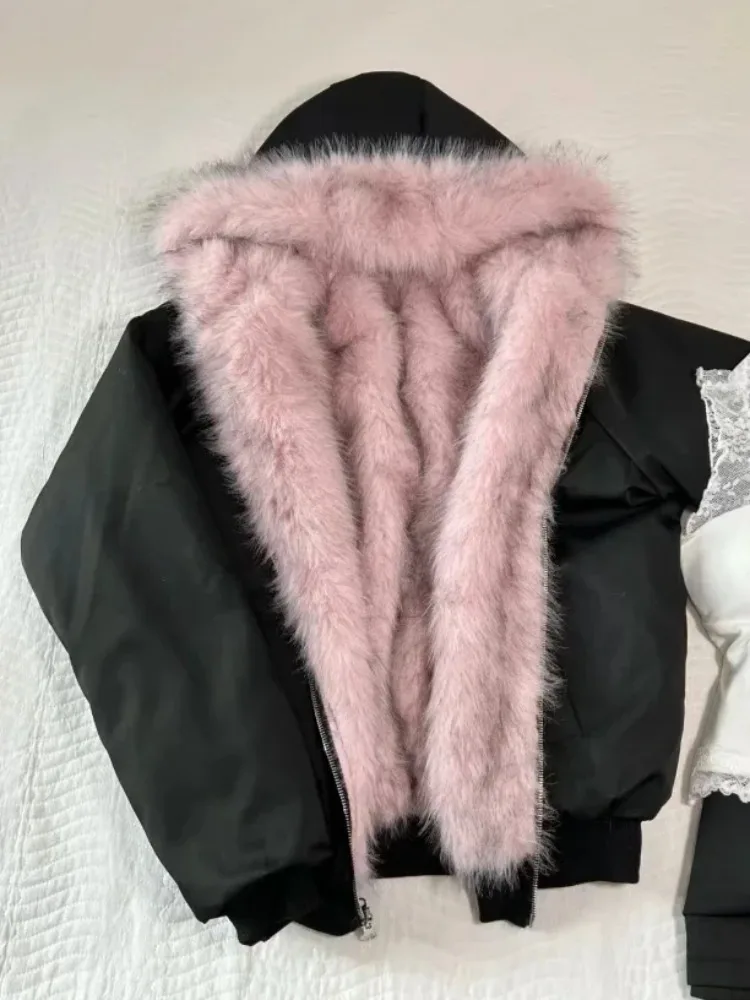Korean Street Fashion Female - Manteau patchwork de fourrure vintage américain