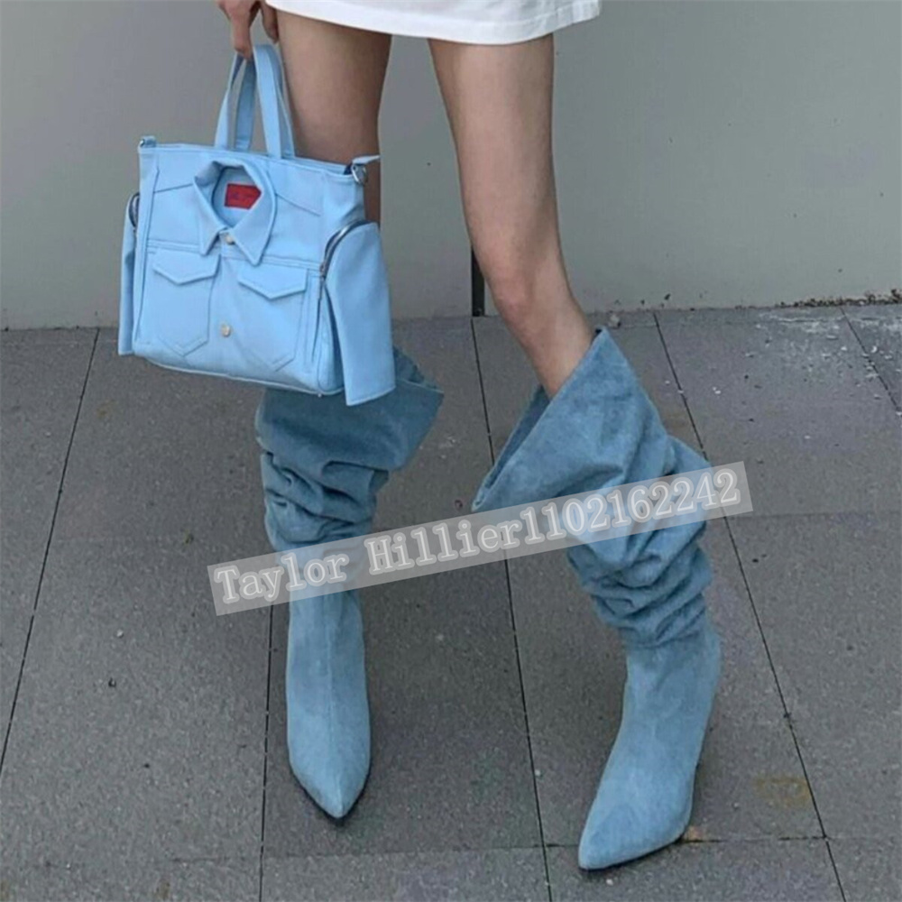 Street Fashion Runway - Bottes plissées en jean bleu printanier
