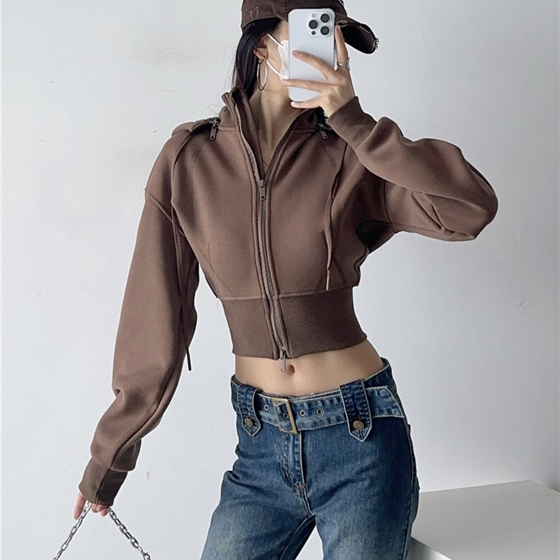 Sweat-shirts à capuche courts  - Street Fashion Zip Up Hoodie avis et prix