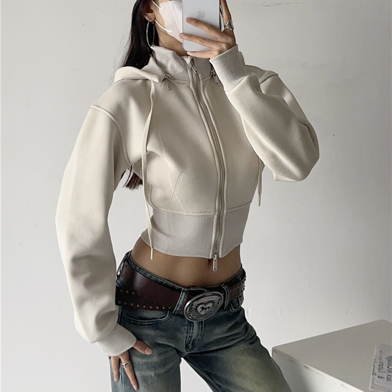 Sweat-shirts à capuche courts  - Street Fashion Zip Up Hoodie avis et prix