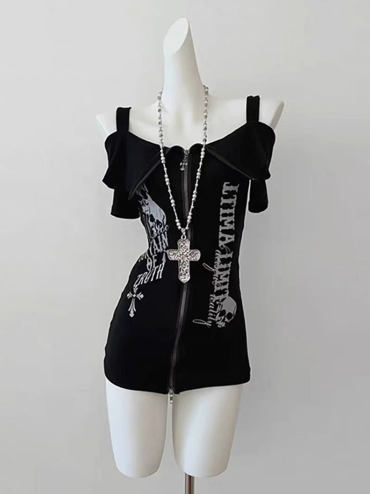Gothique noir Y2K sous-culture - Street Fashion Zip Up Hoodie avis et prix