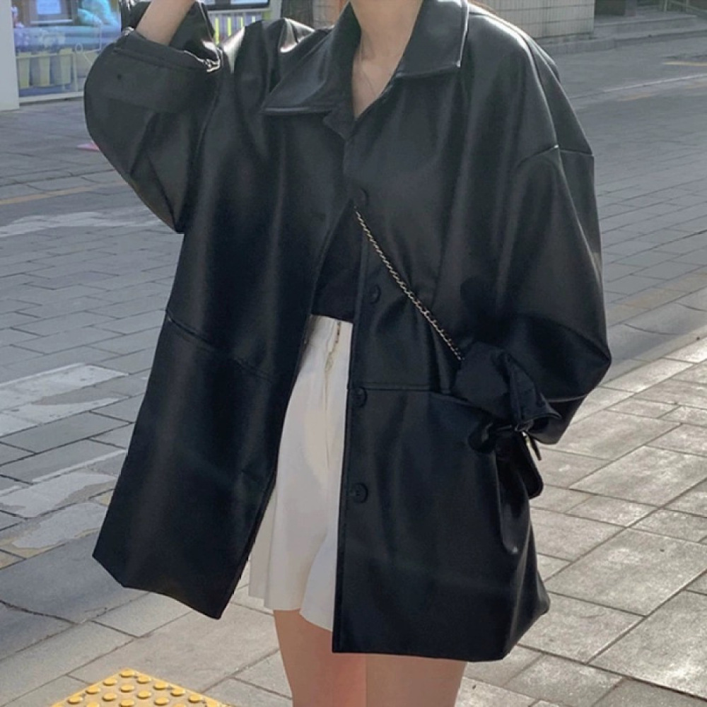 Veste en similicuir PU noire p - Korean Street Fashion Female avis et prix