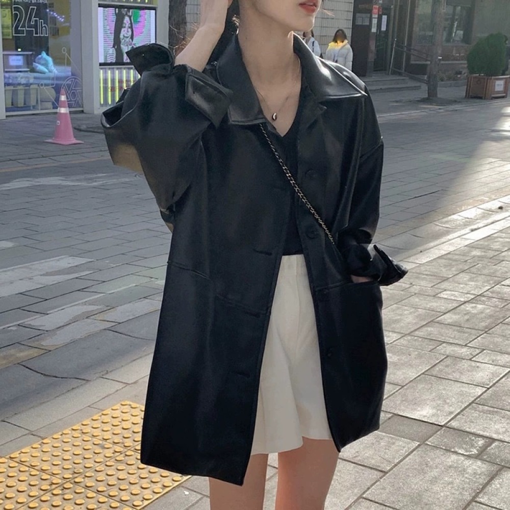 Veste en similicuir PU noire p - Korean Street Fashion Female avis et prix