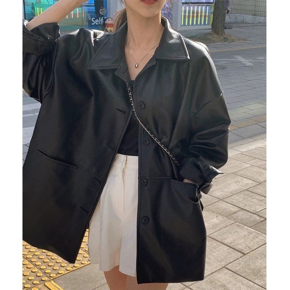 Veste en similicuir PU noire p - Korean Street Fashion Female avis et prix