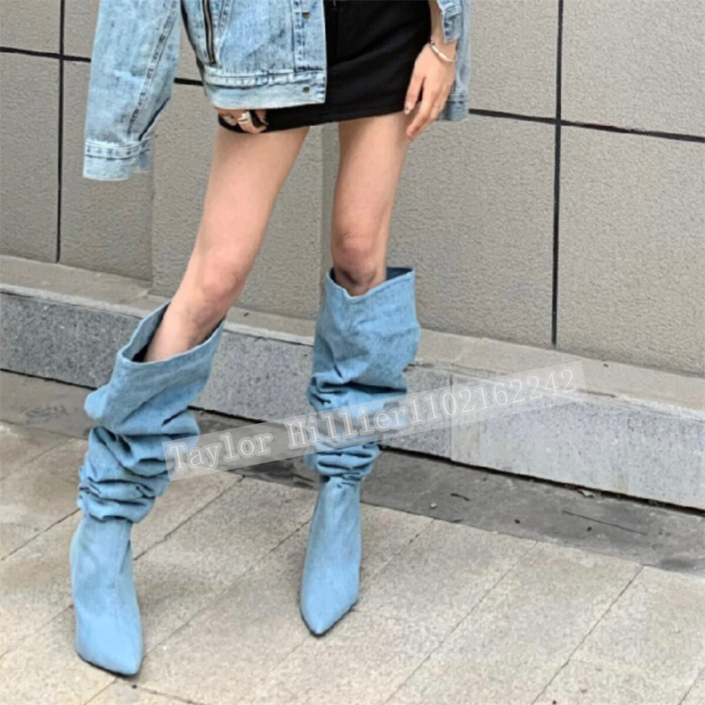Bottes plissées en jean bleu p - Street Fashion Runway avis et prix